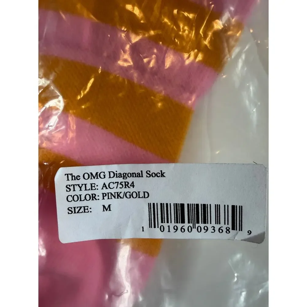 OMG Novelty Crew Socks Pink Orange Stripe , MED